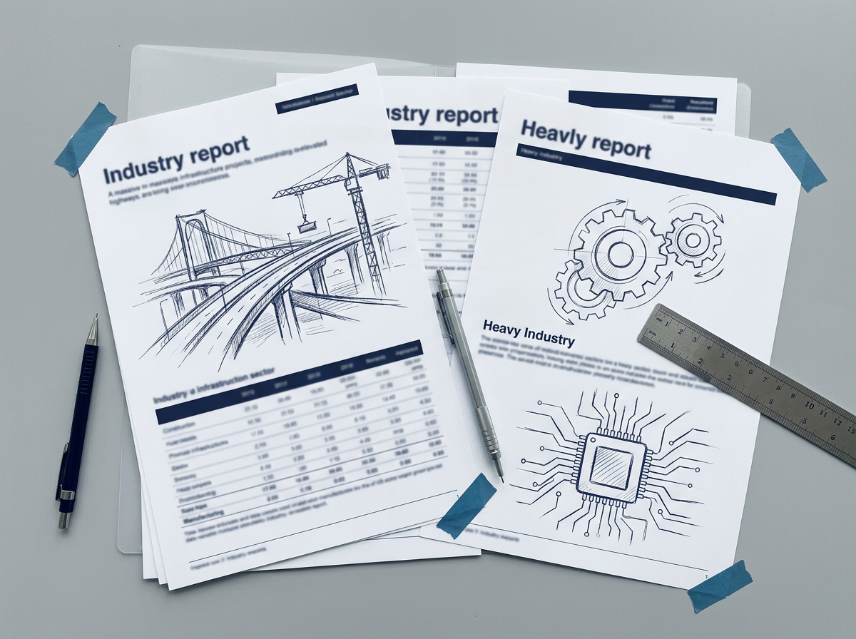 セクターリサーチ資料を広げた名古屋の編集机イメージ